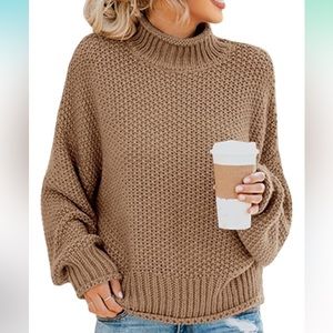 Womens Turtleneck Oversized sweater Tan size M